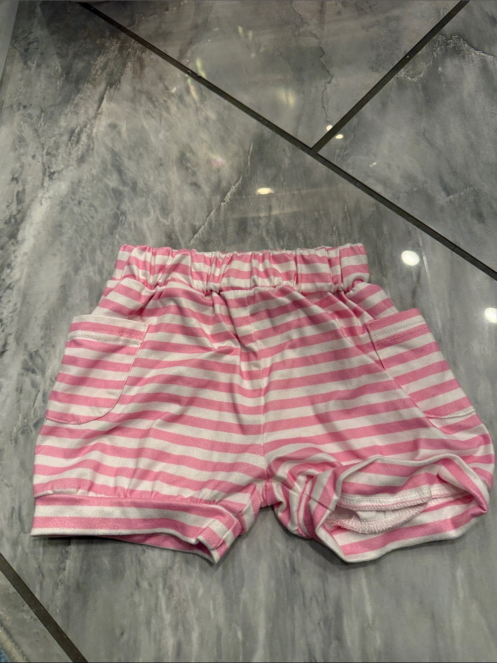 Girls' Pink Striped Pull-On Shorts with Pockets